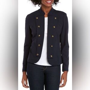 Tommy Hilfiger, black military style knit band jacket. Size small.
